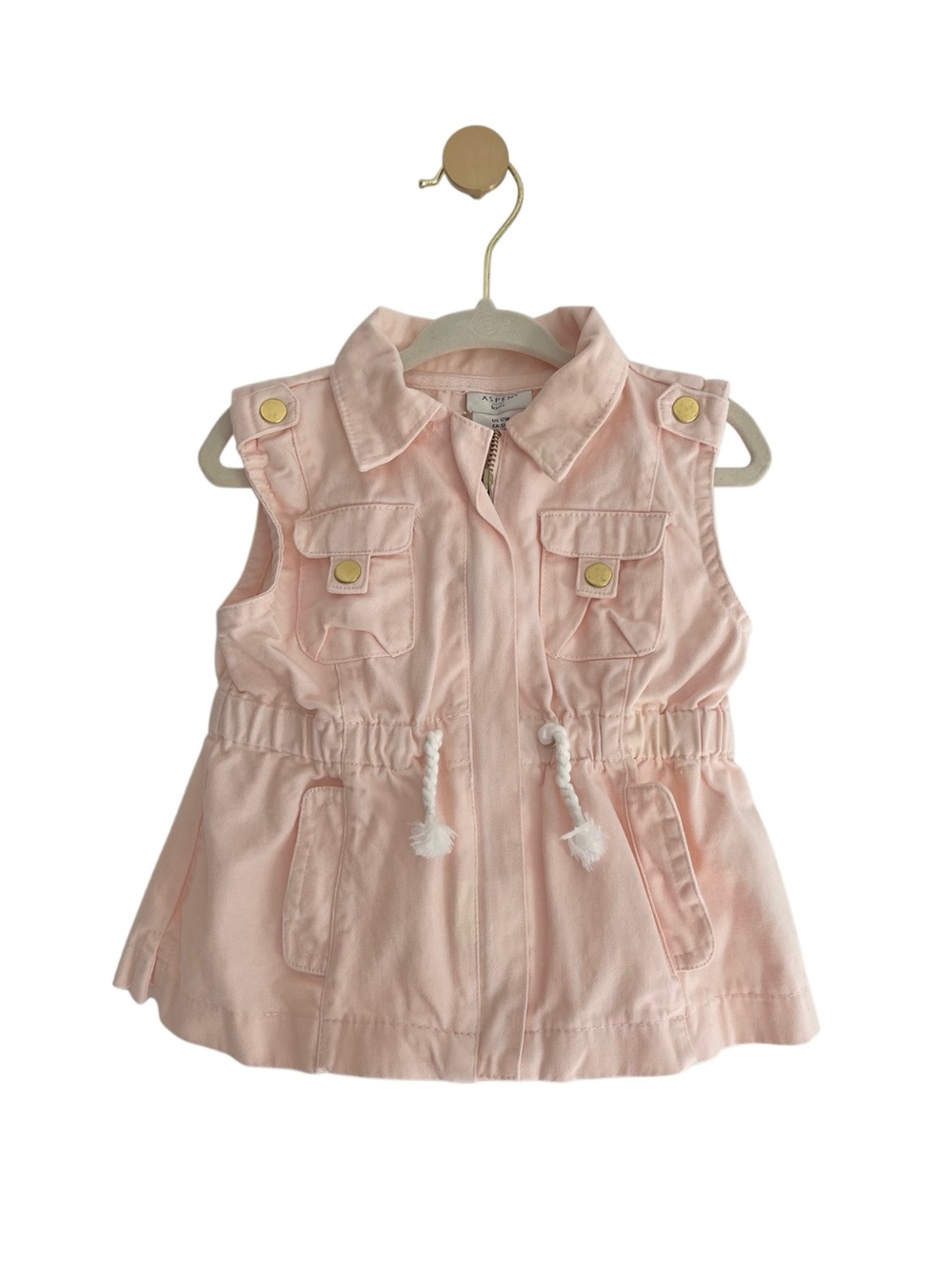Aspen Kids Sleeveless Zippered Light Pink Vest w/ Gold Accents | Baby Girl 12 M